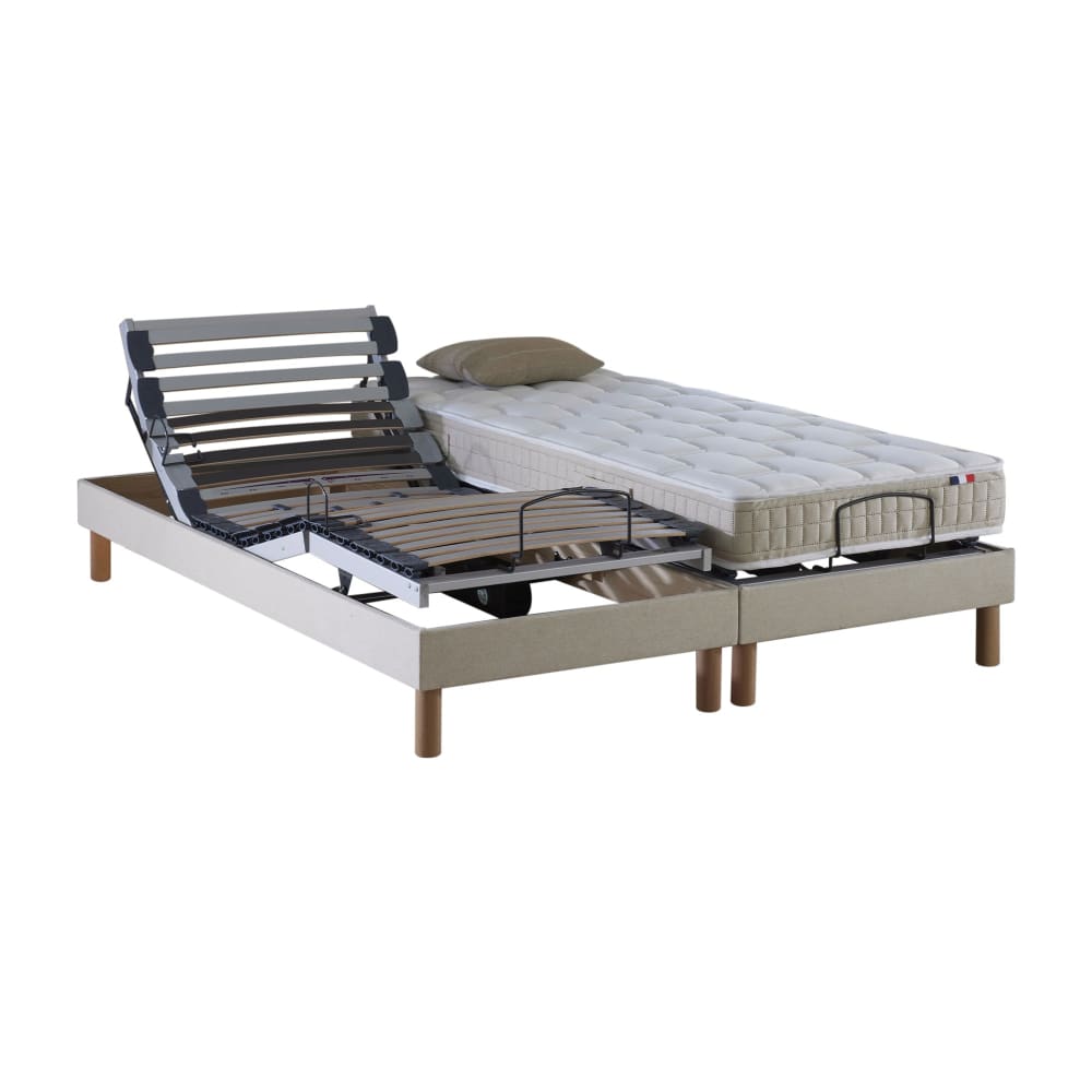 Sommier électrique matelas 100% latex beige 2x90x200