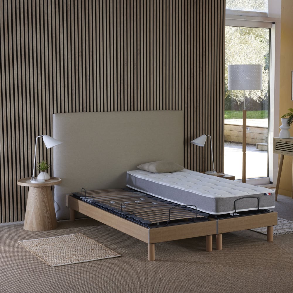 Sommier électrique lattes chêne clair made in france 90 x 190