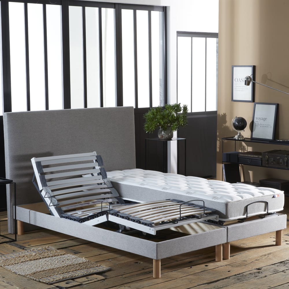 Lot de 2 lits électriques de relaxation lattes gris 2x90x200