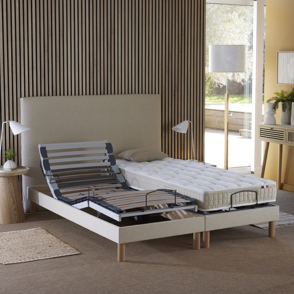 Lot de 2 lits électriques de relaxation lattes beige 2x80x200