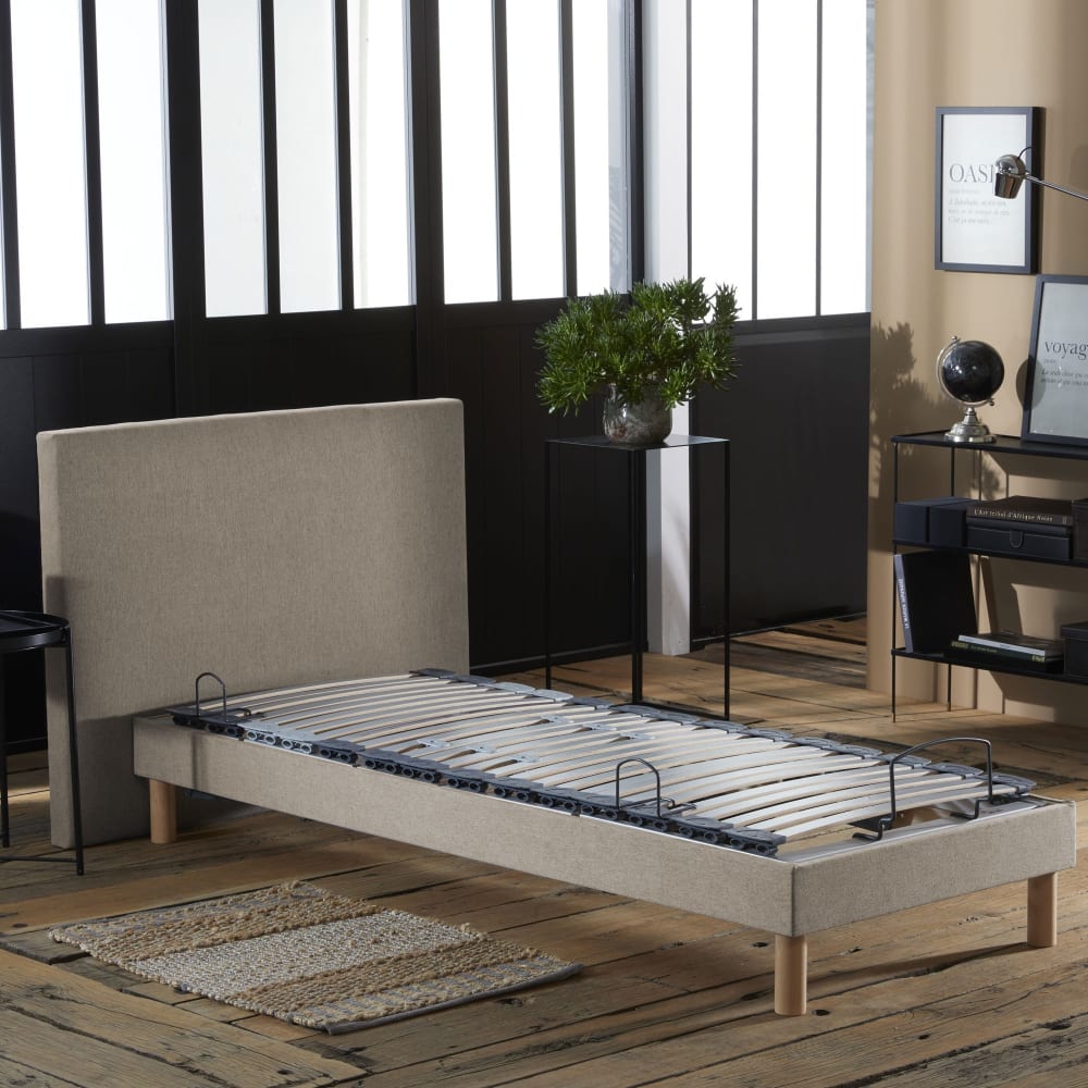 Lit électrique de relaxation multi lattes lisse beige 90x200