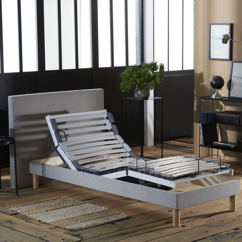 Lit électrique de relaxation multi lattes lisse gris 90x200