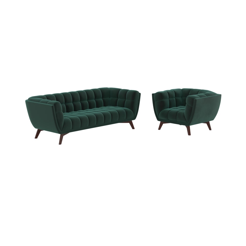 Ensemble canapé et fauteuil en velours vert 4 places