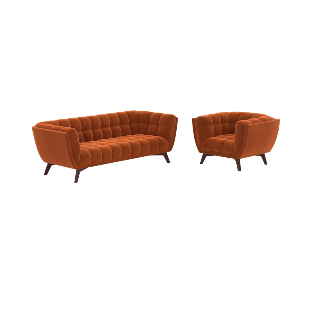 Ensemble canapé et fauteuil en velours orange 4 places