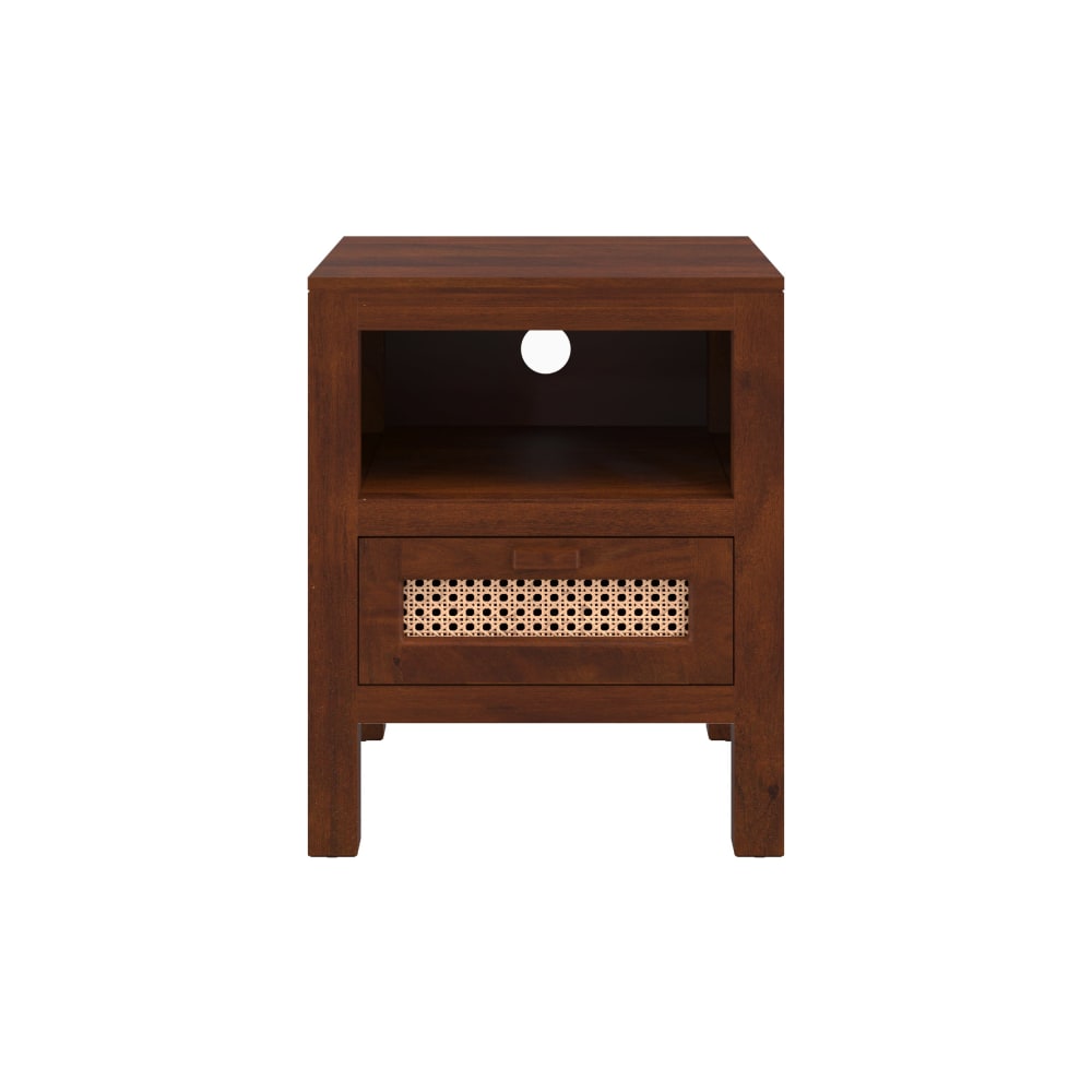 Table de chevet en bois de manguier et cannage