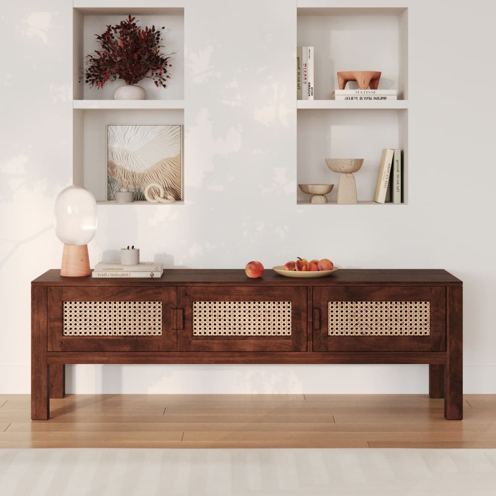 mueble de tv de madera de mango y canizo