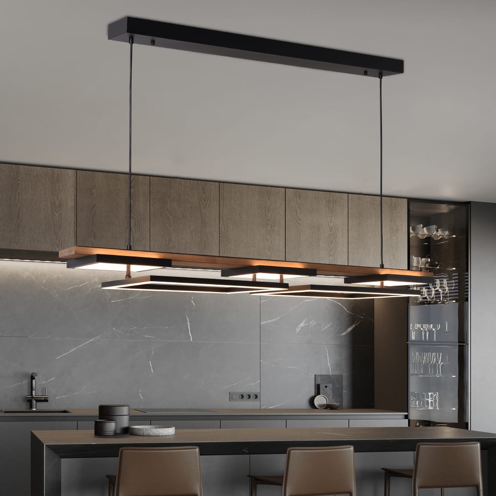 Plafonnier LED linéaire en bois 60W, 5 lumières, dimmable 121cm — vue 3