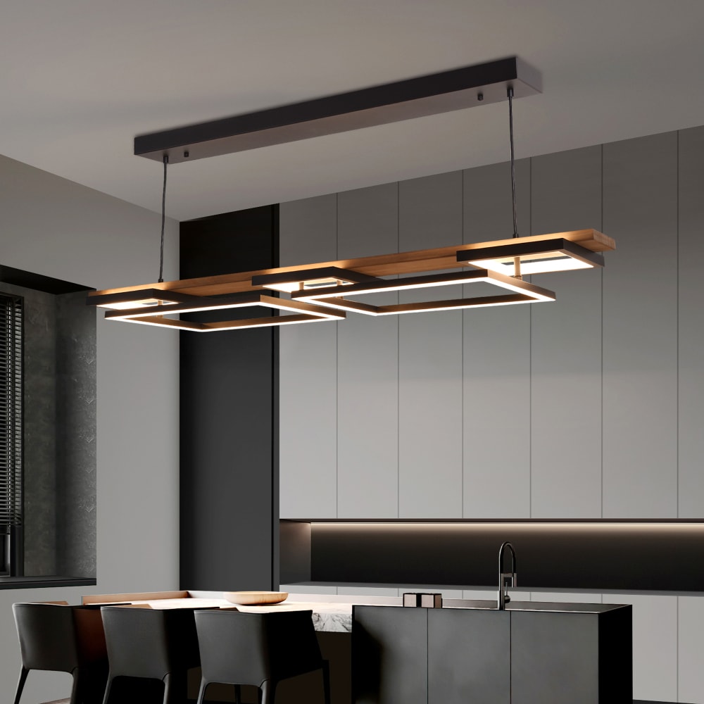 Plafonnier LED linéaire en bois 60W, 5 lumières, dimmable 121cm — vue 4