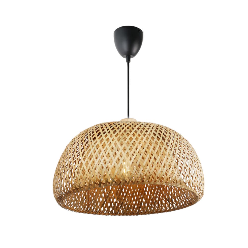 Plafonnier en osier et bambou double dôme, E27, noir Ø38 cm