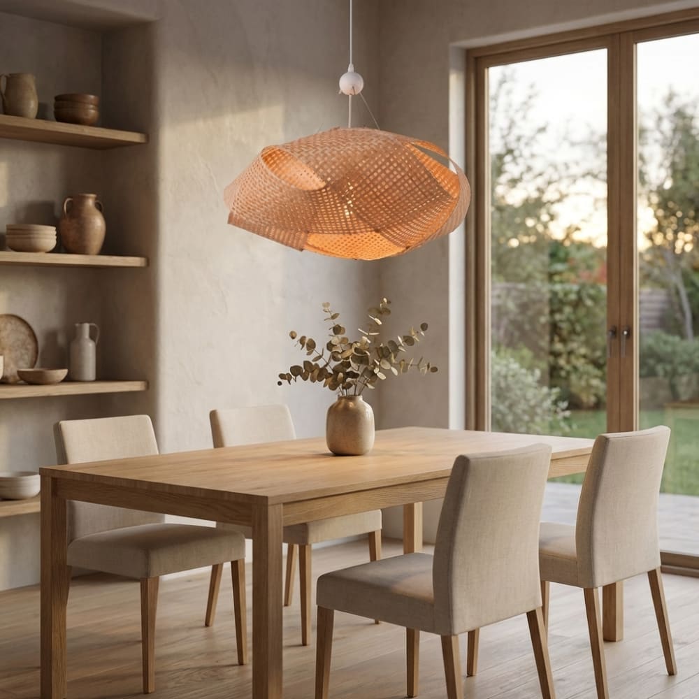Hängeleuchte aus Rattan, Ø61 cm, Boho-Design, E27, weiß - Maisons