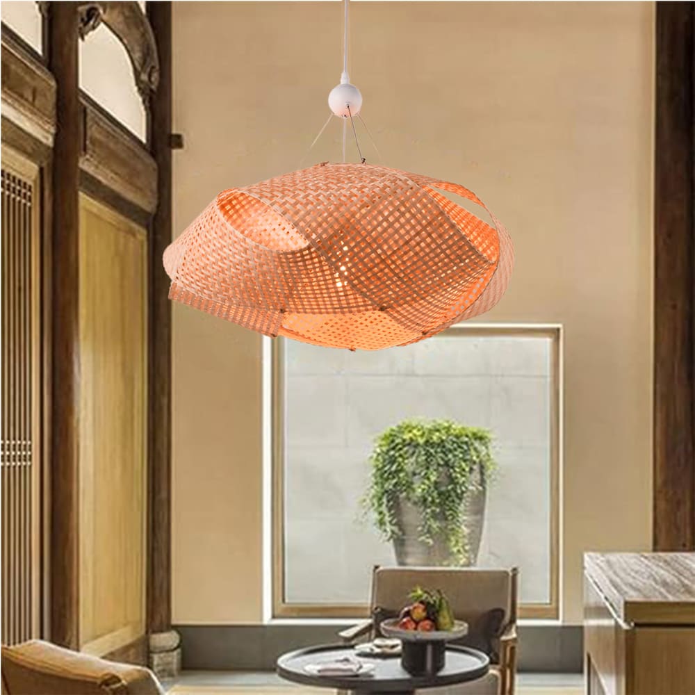 Plafonnier en osier style bohème, E27, blanc Ø61 cm