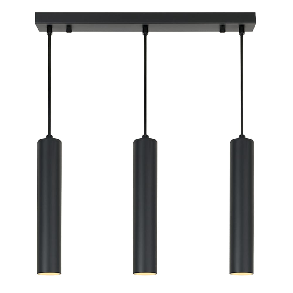 Plafonnier linéaire 3 lumières tubes GU10, noir mat 30 cm