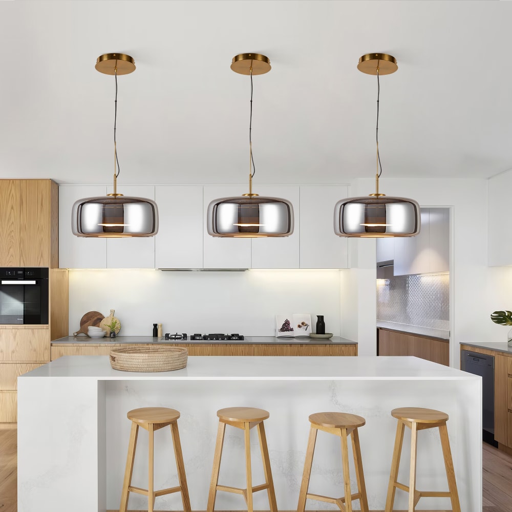 Plafonnier LED 25W dimmable avec télécommande, verre fumé Ø38 cm — vue 4