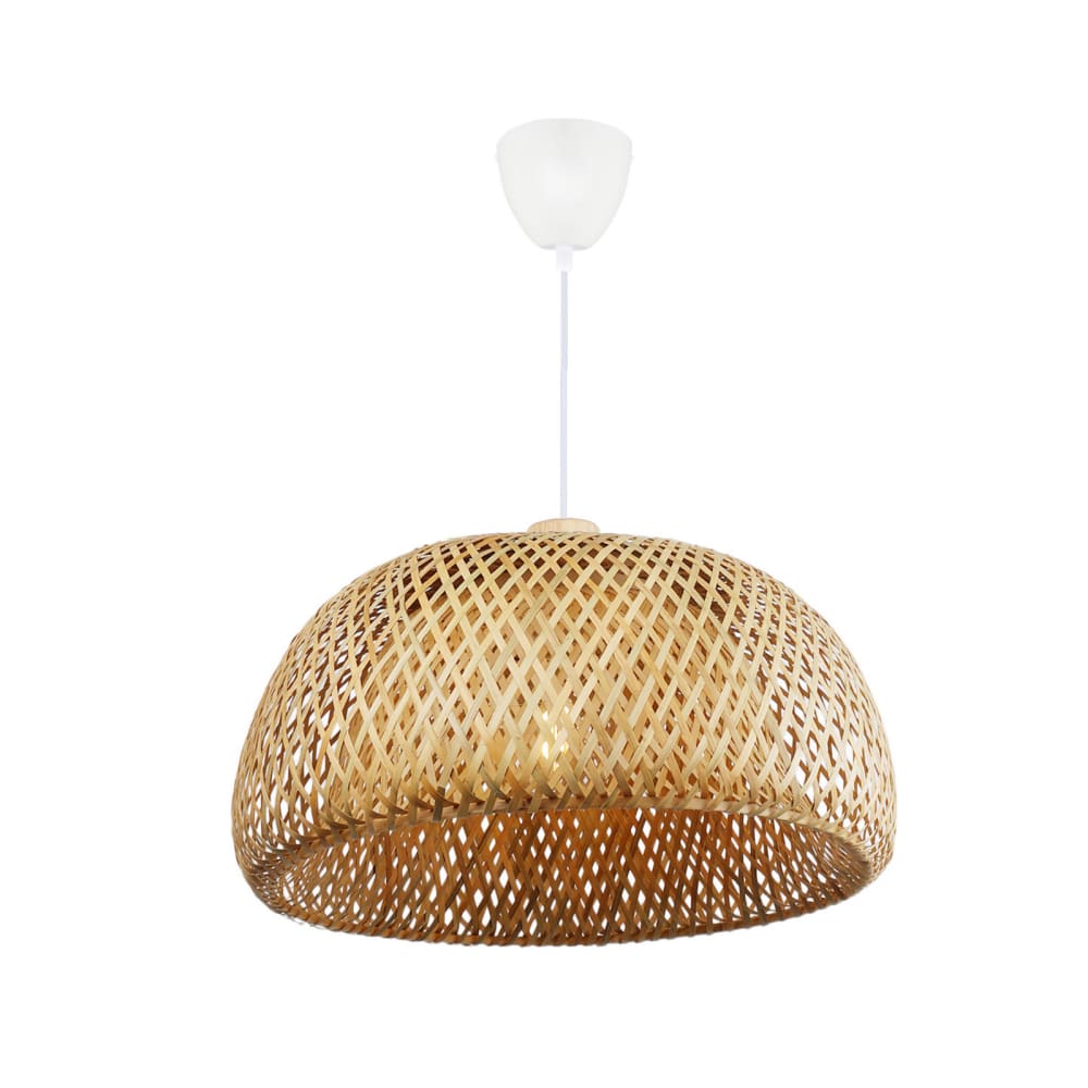 Plafonnier en osier et bambou double dôme, E27, blanc Ø38 cm