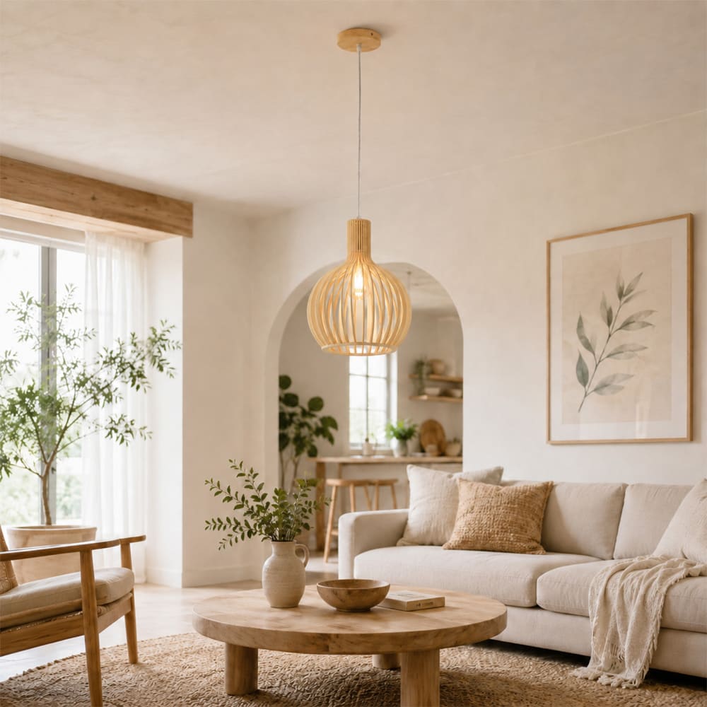Hängeleuchte aus Holz, d28 cm, E27, nordischer Stil - Maisons Du
