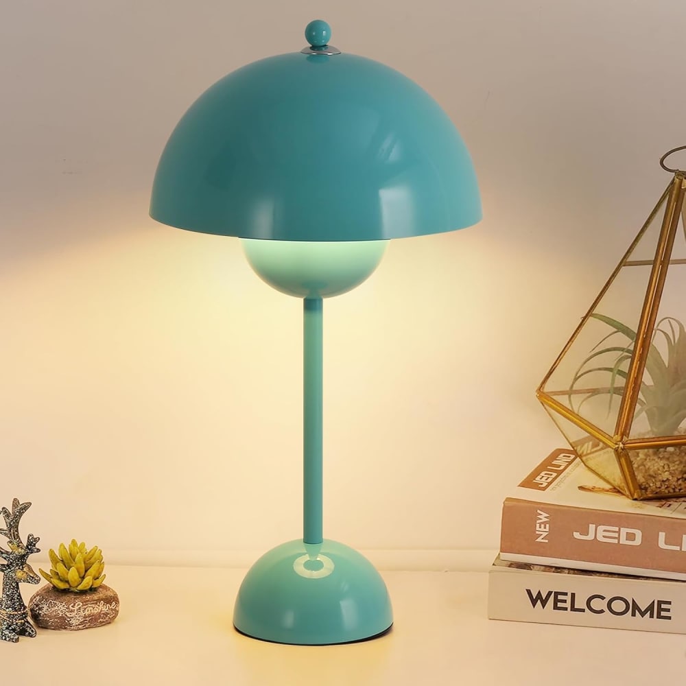 Lampe de table champignon nordique métal turquoise, E27, H45 cm — vue 3