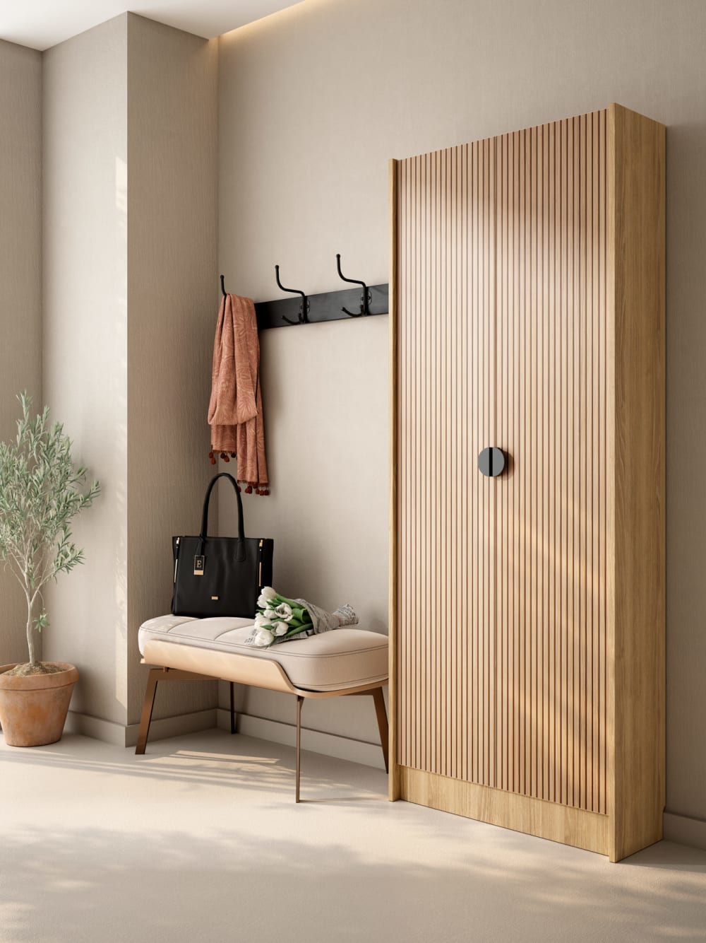 Meuble à chaussures mélamine chêne portes imprimées chêne 175x70x24