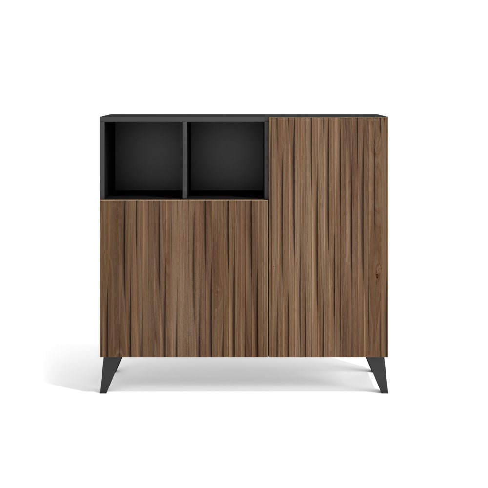 Meuble à chaussures mélamine graphite portes imprimées noyer 87x90x27