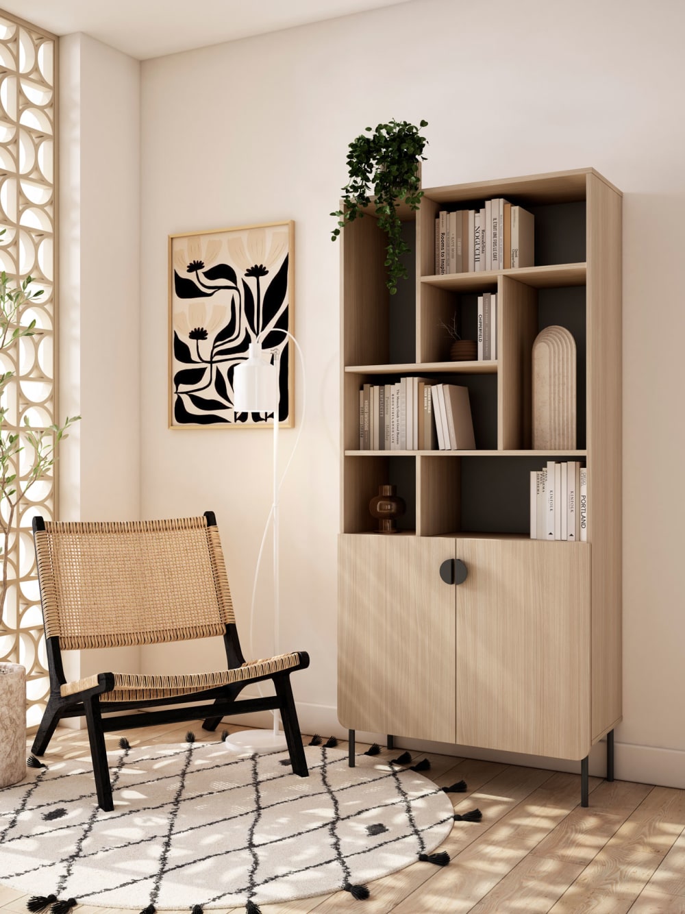 Étagère de rangement en mélamine noyer clair‑graphite 180×80×32 cm