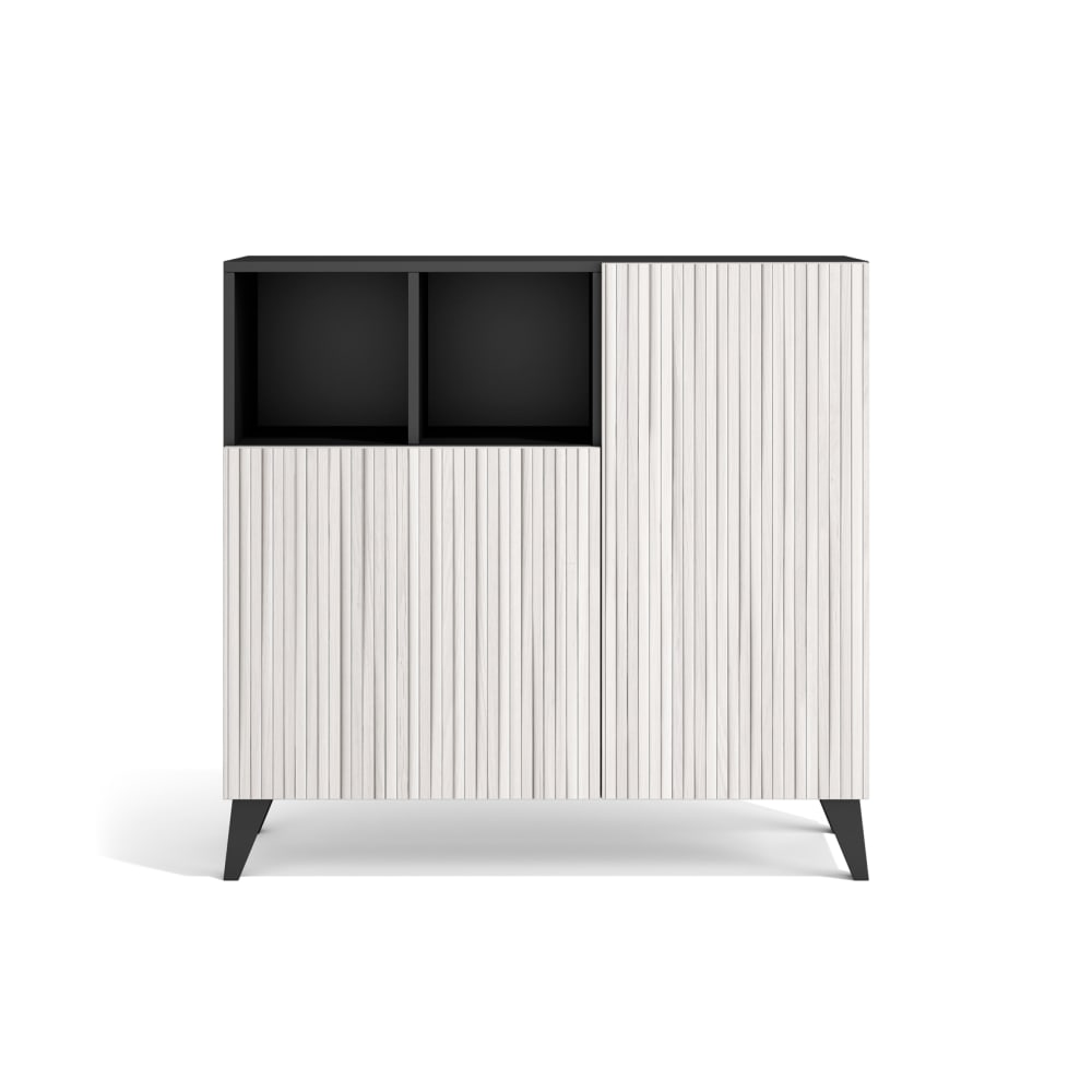 Herdasa Schuhschrank Melamin Graphit Türen weißem Lattenoptik 87x90x27cm style modern Grau Spanplatte
