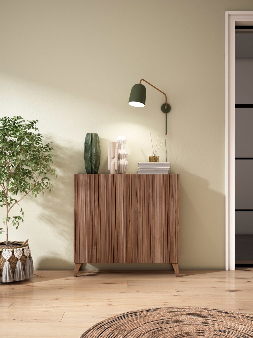 Meuble à chaussures mélamine noyer portes imprimées noyer 87x90x27 cm