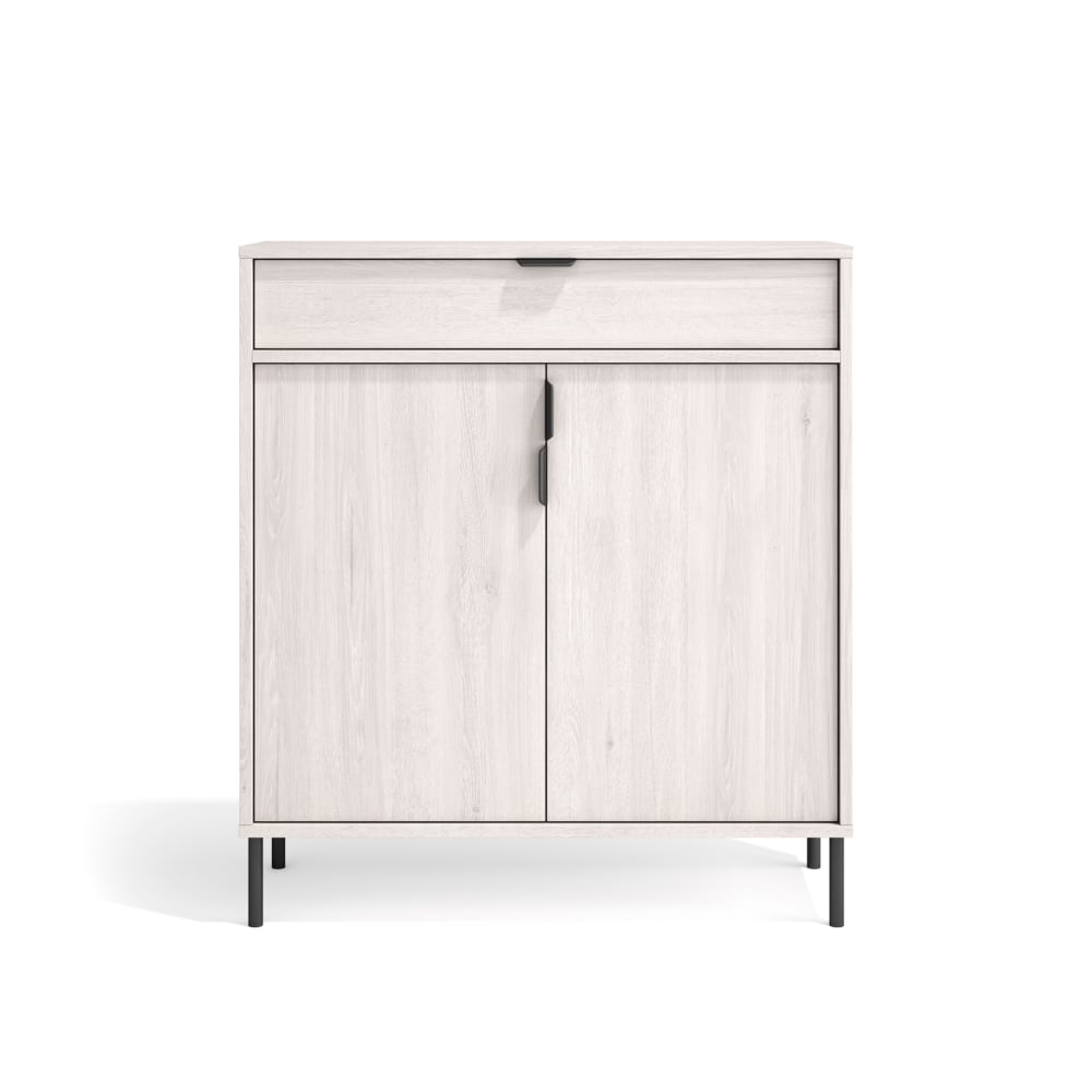 Meuble à chaussures mélaminé blanc pieds graphite 89×80×29 cm