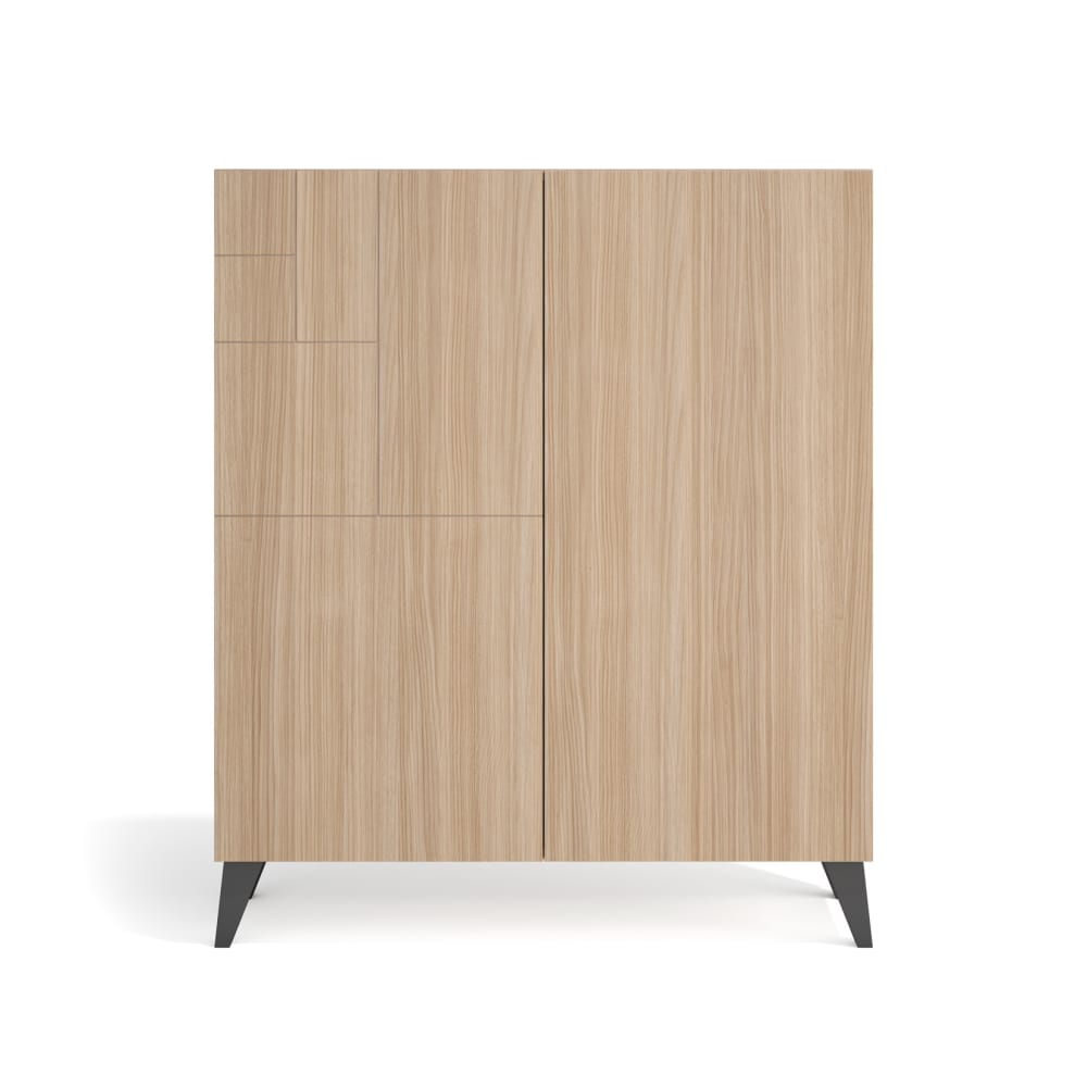 Meuble à chaussures en mélamine noyer clair pieds graphite 109x90x27cm