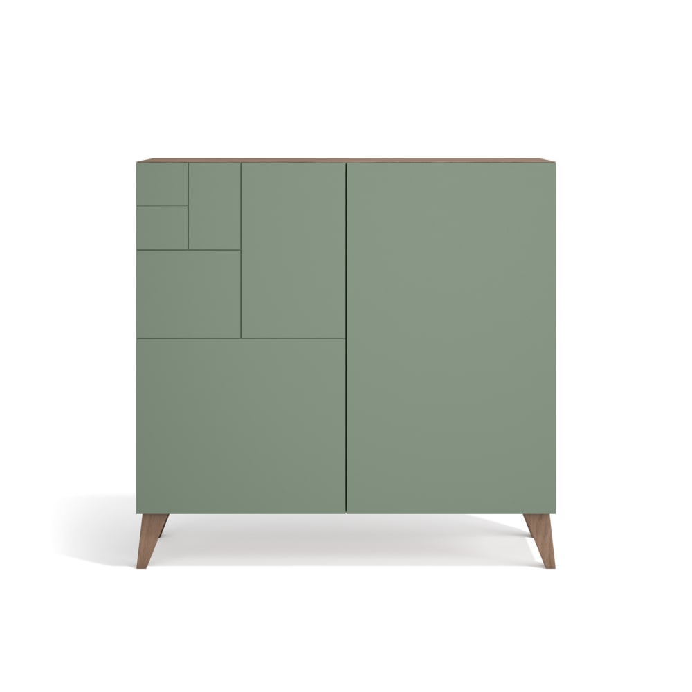 Meuble à chaussures mélamine noyer portes vert pieds noyer 87x90x27cm