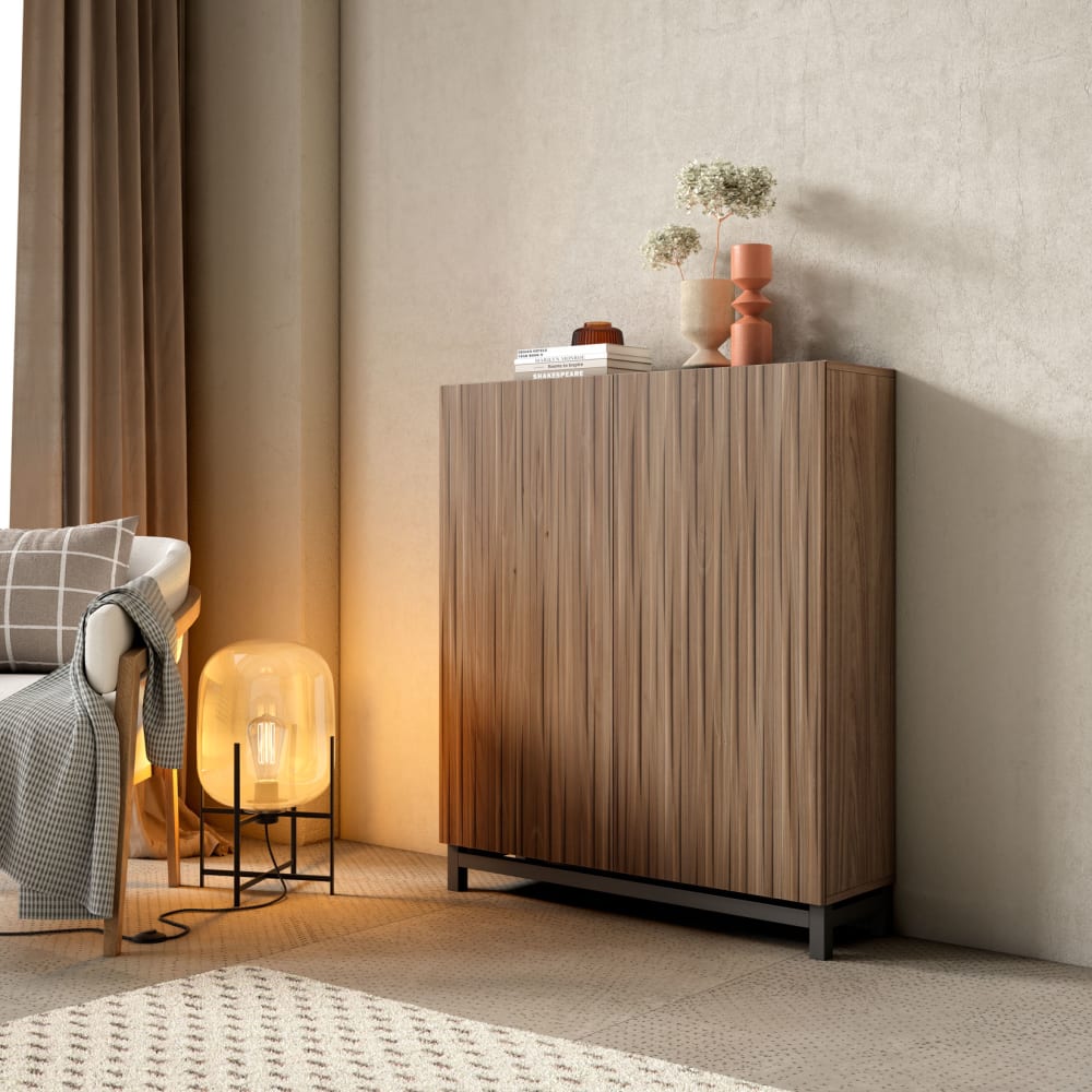 Meuble à chaussures mélamine noyer portes imprimées noyer 112x90x27cm