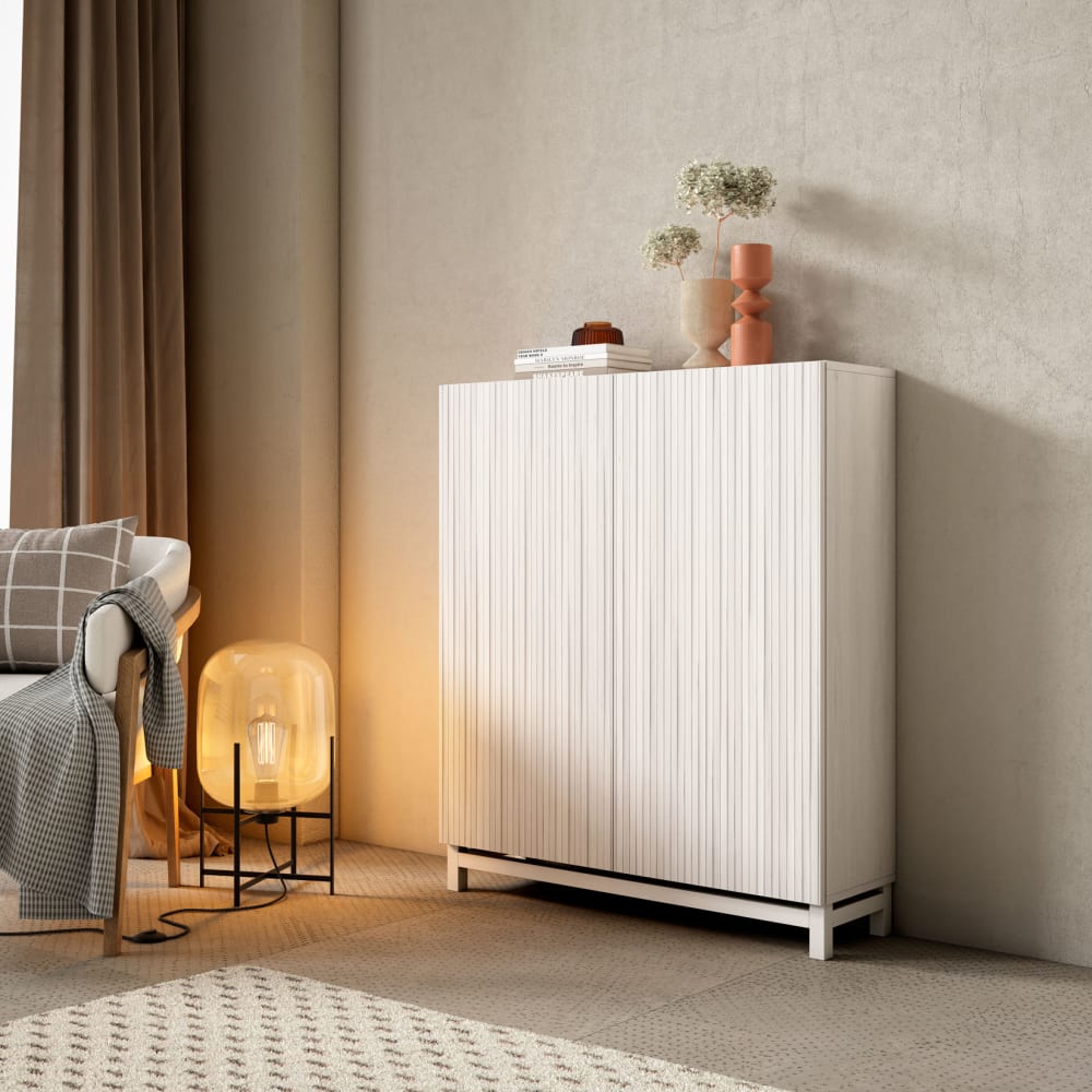 Meuble à chaussures mélamine blanc portes imprimées blanc 112x90x27