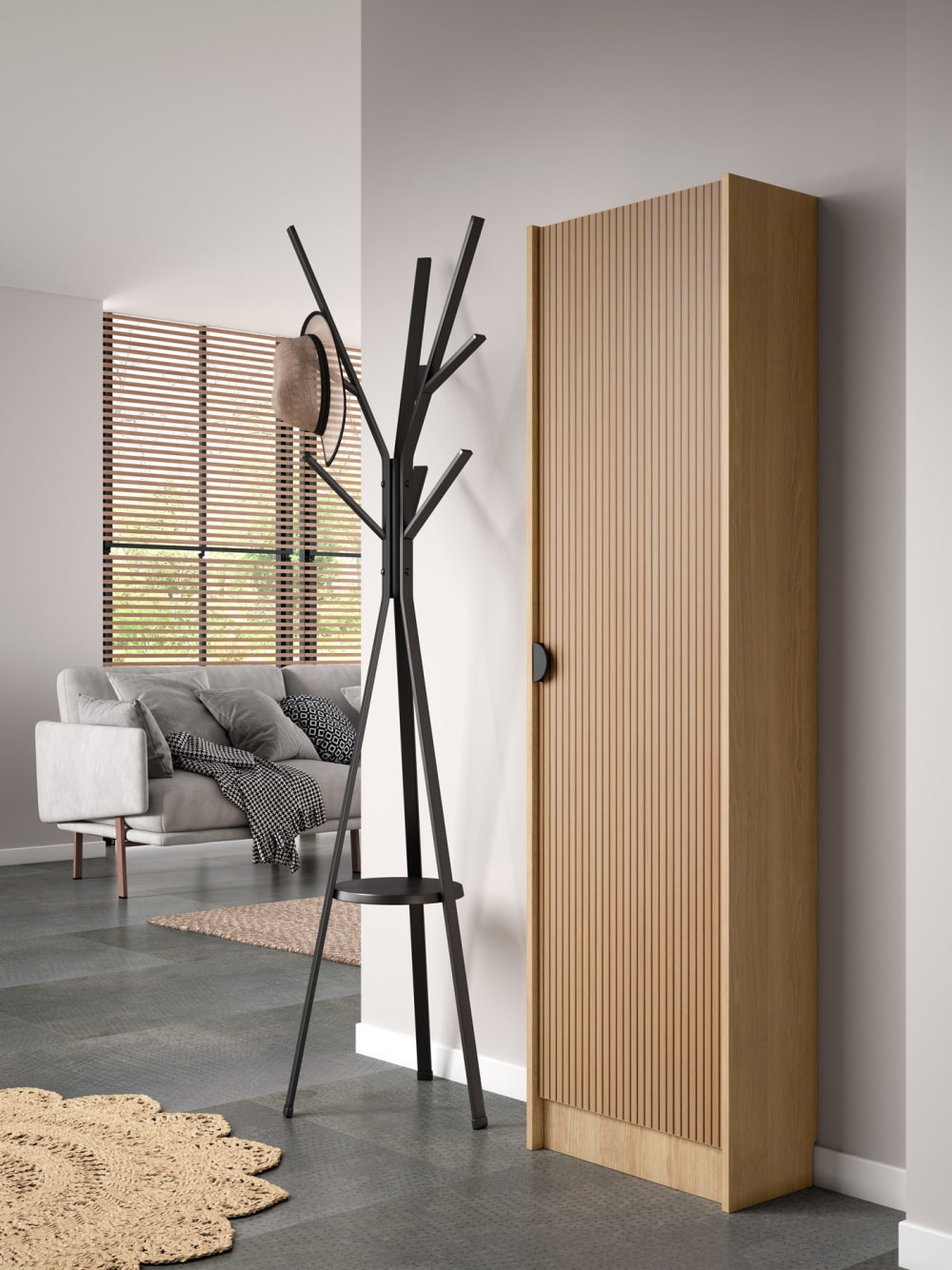 Schuhschrank Melamin Goldeneiche Tür Lattenoptik Eiche 190x50x24