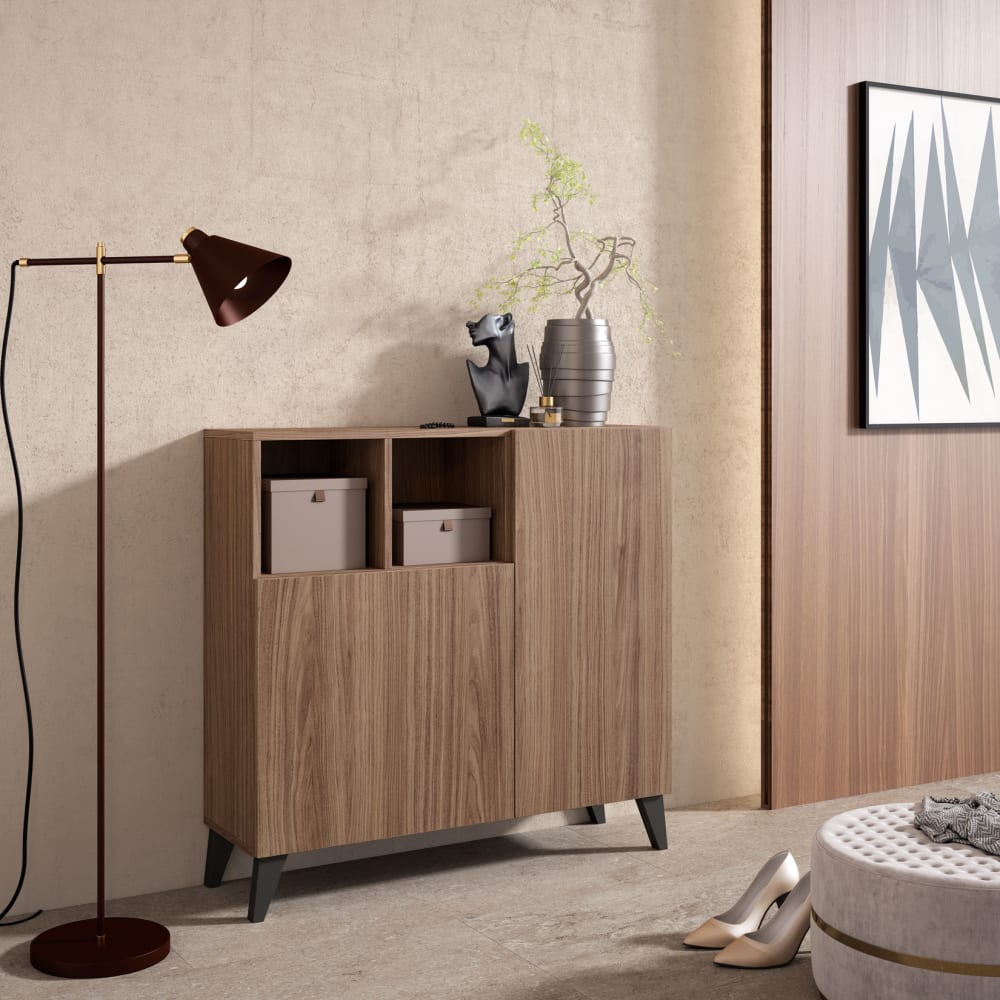 Schuhschrank Melamin Nussbaum Beine Graphit 87×90×27 cm - Maisons