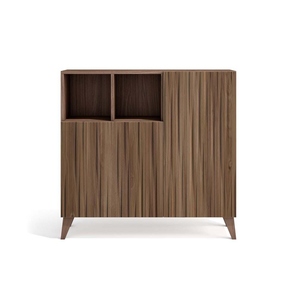 Herdasa Schuhschrank Melamin Nussbaum Türen Lattenoptik Nussbaum 87x90x27cm style modern Braun Spanplatte