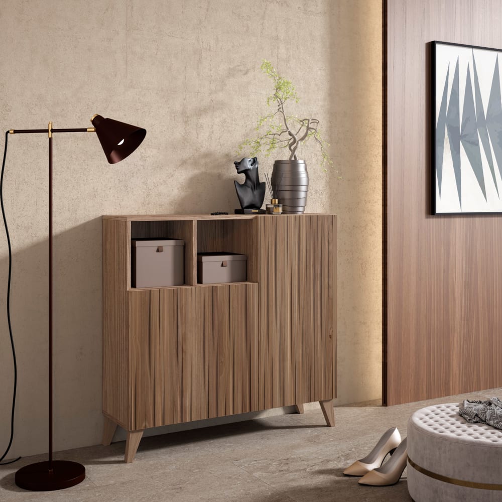 Meuble à chaussures mélamine noyer portes imprimées noyer 87x90x27