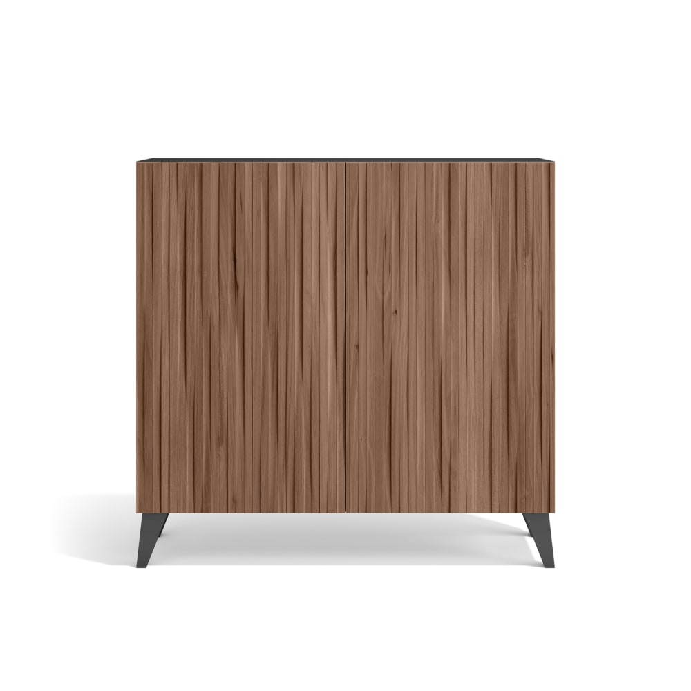 Meuble à chaussures mélamine graphite portes imprimées noyer 87x90x27