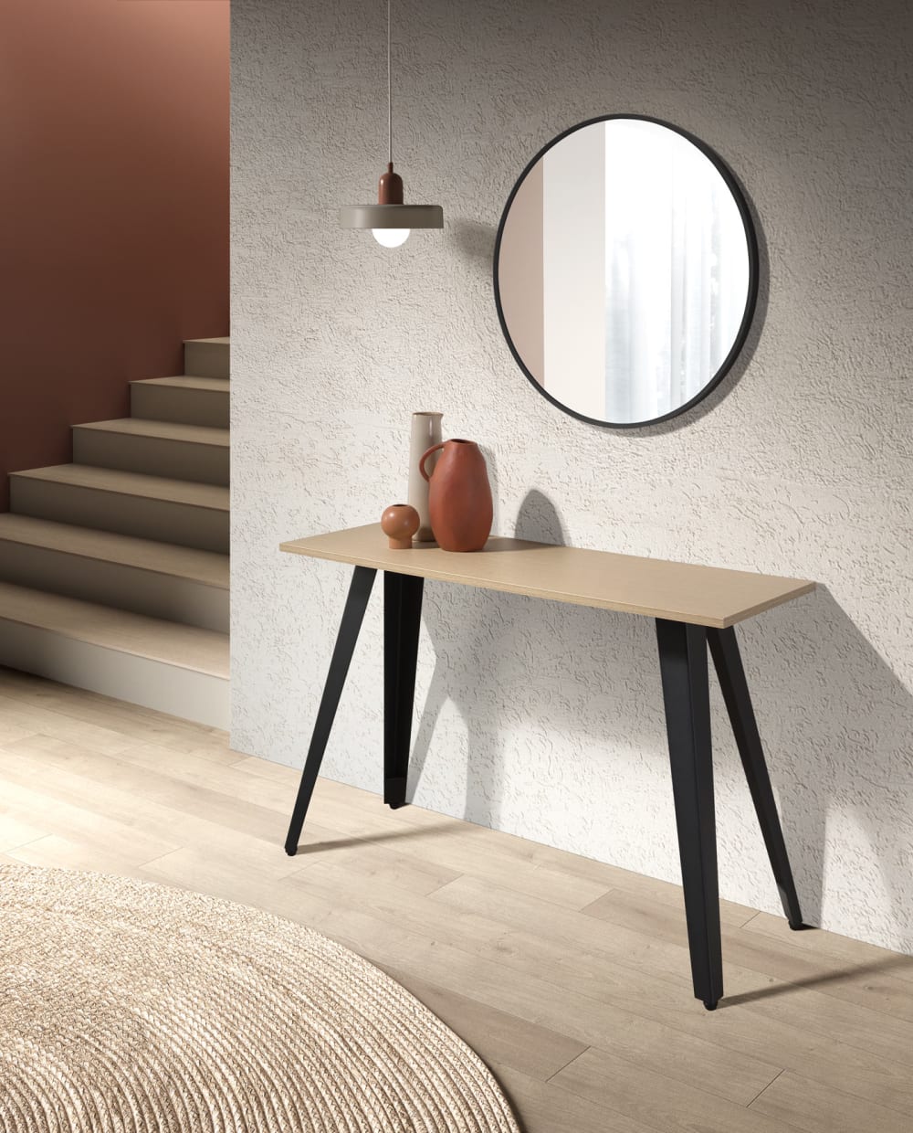 Meuble d’entrée-console en mélamine et métal chêne 76×120×40 cm