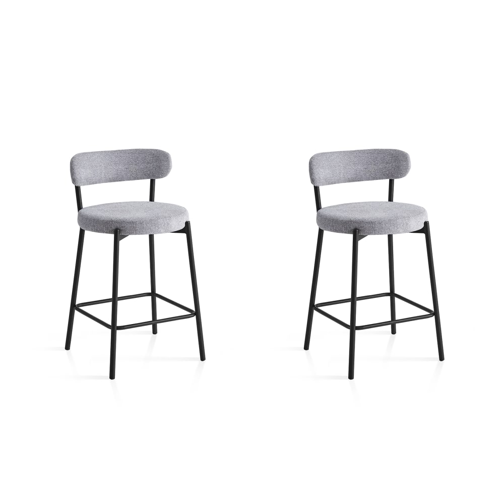 Hispanohogar 2‐er Set Hohe Barhocker aus Stoff und Metall grau 87×48×47 cm style modern - Stoff