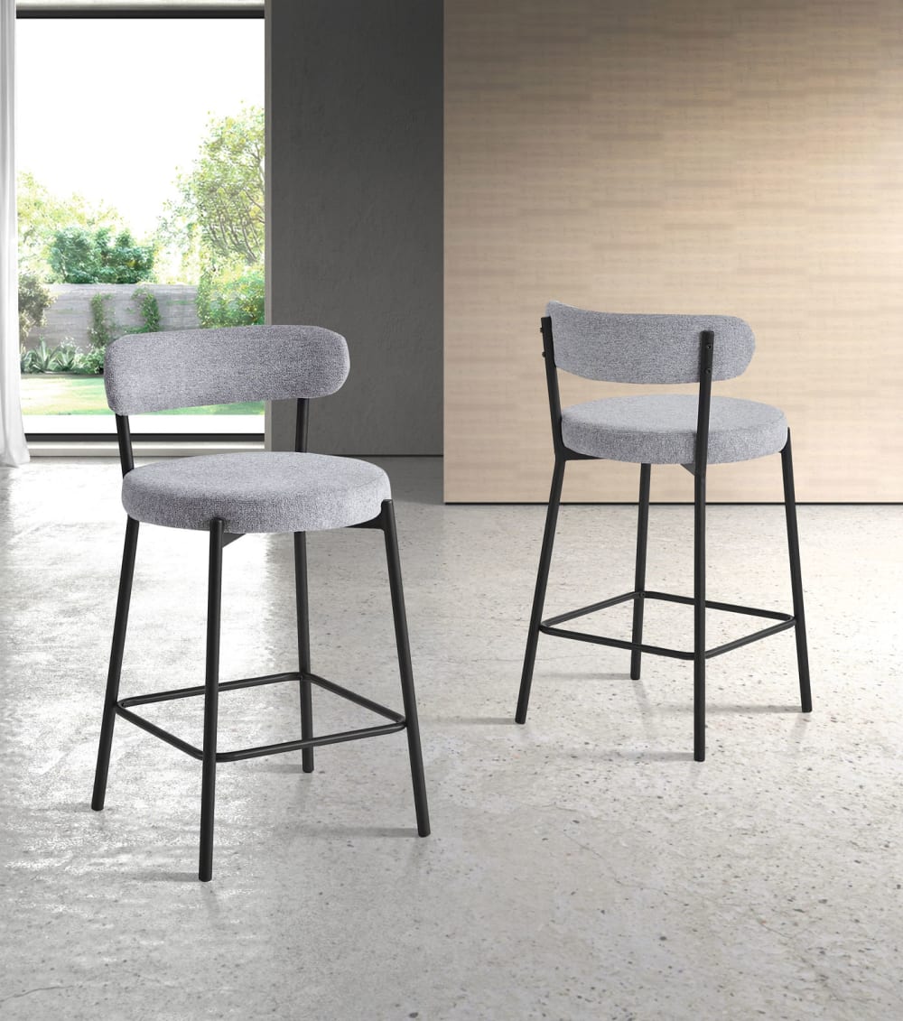 2‑er Set Hohe Barhocker aus Stoff und Metall grau 87×48×47 cm -