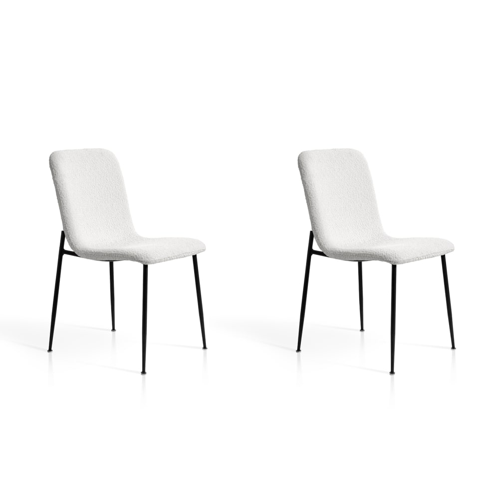 Hispanohogar 2‐er Set Bouclé‐Stühle aus Stoff und Metall weiß 82×43×57 cm style modern - Stoff