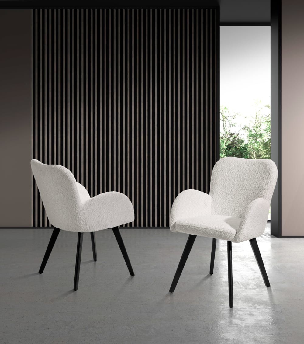 2‑er Set Bouclé‑Stühle aus Stoff und Metall weiß 88×56×80 cm -