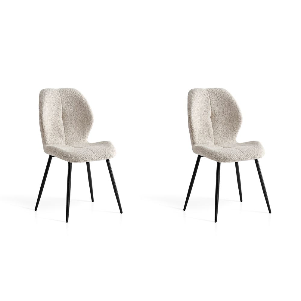 Hispanohogar 2‐er Set Bouclé‐Stühle aus Stoff und Metall weiß 87×50×57 cm style modern - Stoff