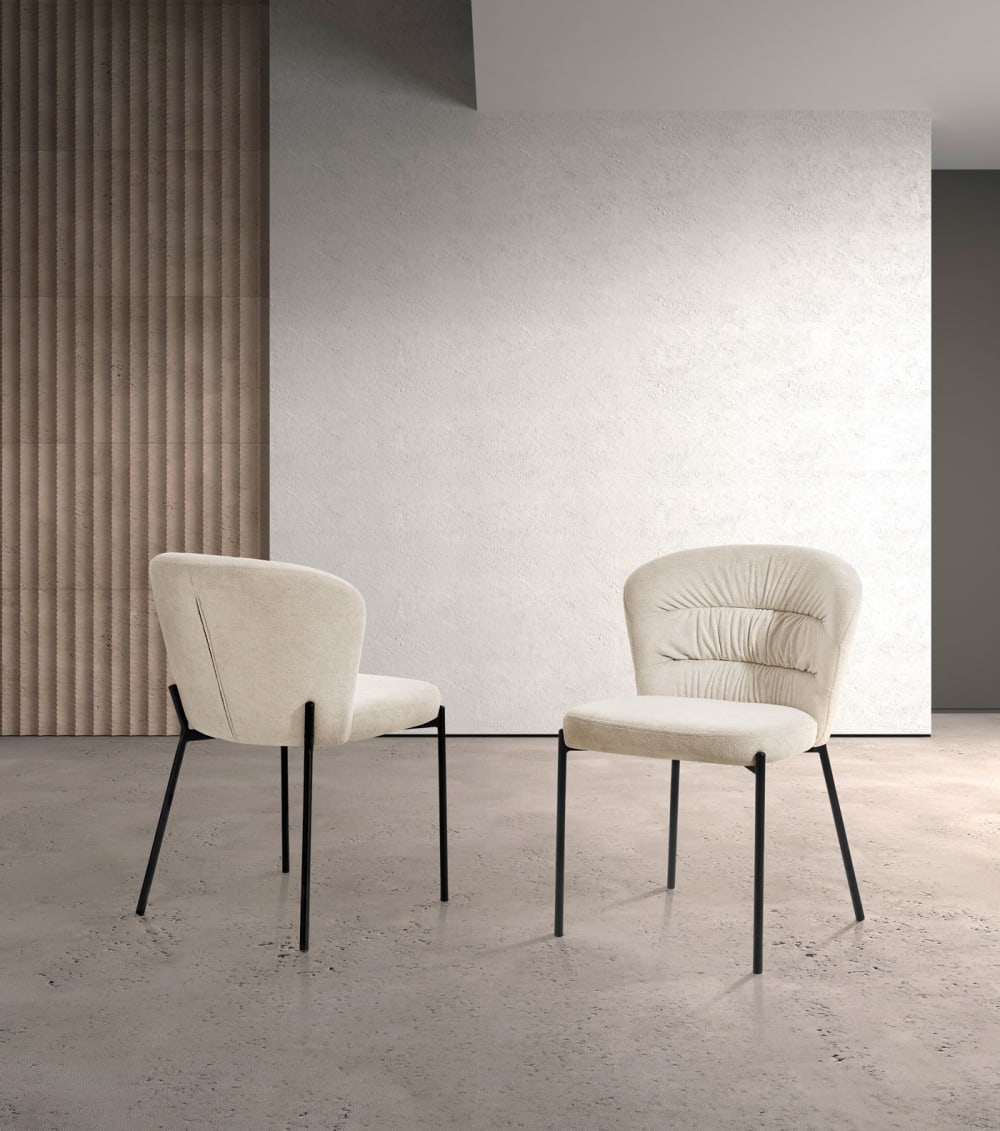 2‑er Set Stühle aus Chenille‑Stoff und Metall beige 79×57×59 cm -