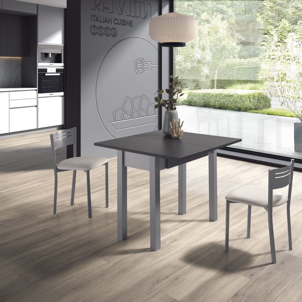 Table de cuisine extensible portefeuille mélamine graphite‑gris l40/80