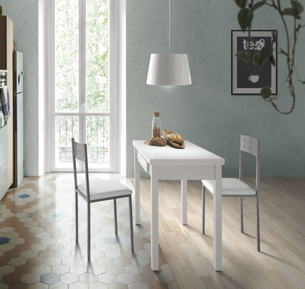 Table de cuisine extensible en mélamine et acier blanc L40/80