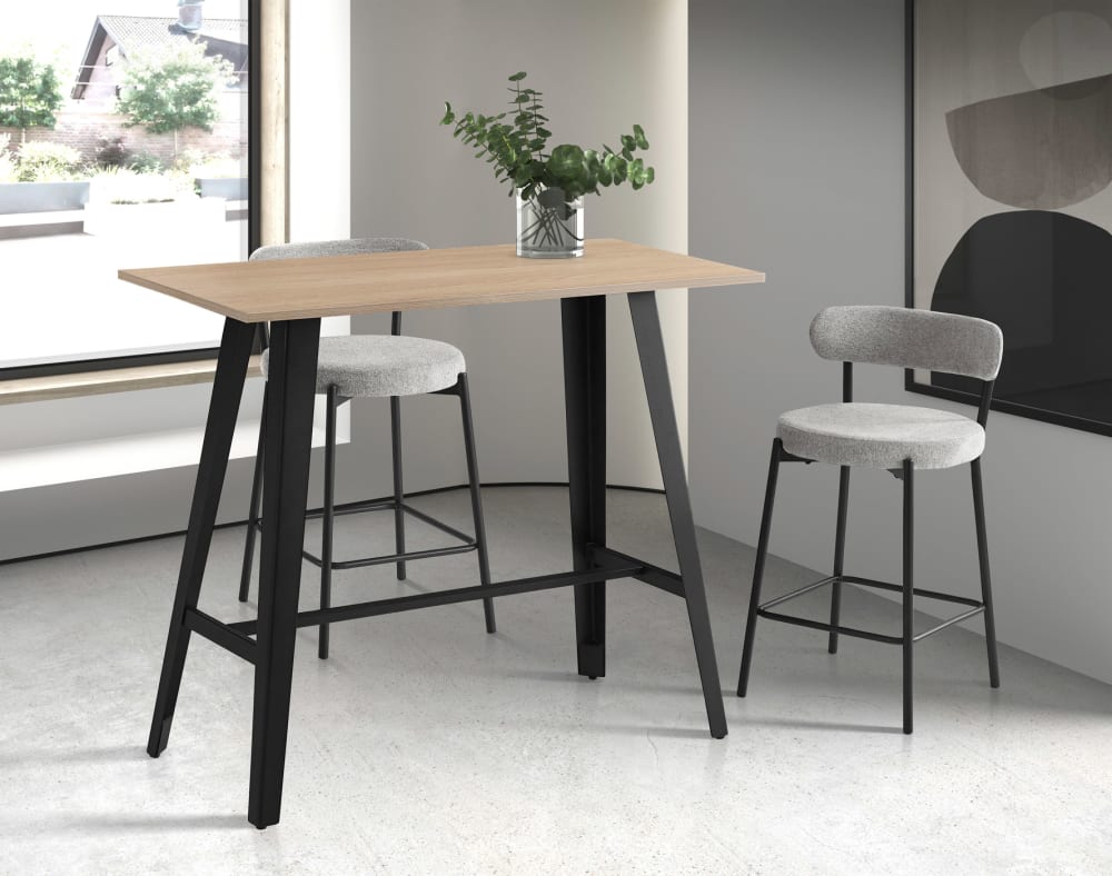 Hoher Bartisch aus Melamin und Metall in Eiche 120×120×60 cm -