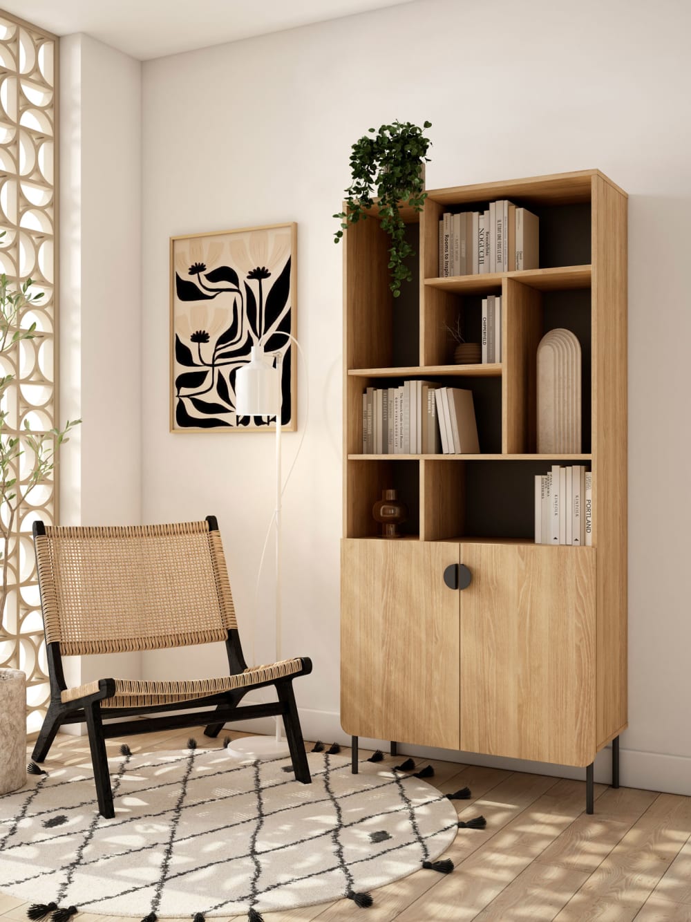 Étagère de rangement en mélamine chêne doré‑graphite 180×80×32 cm