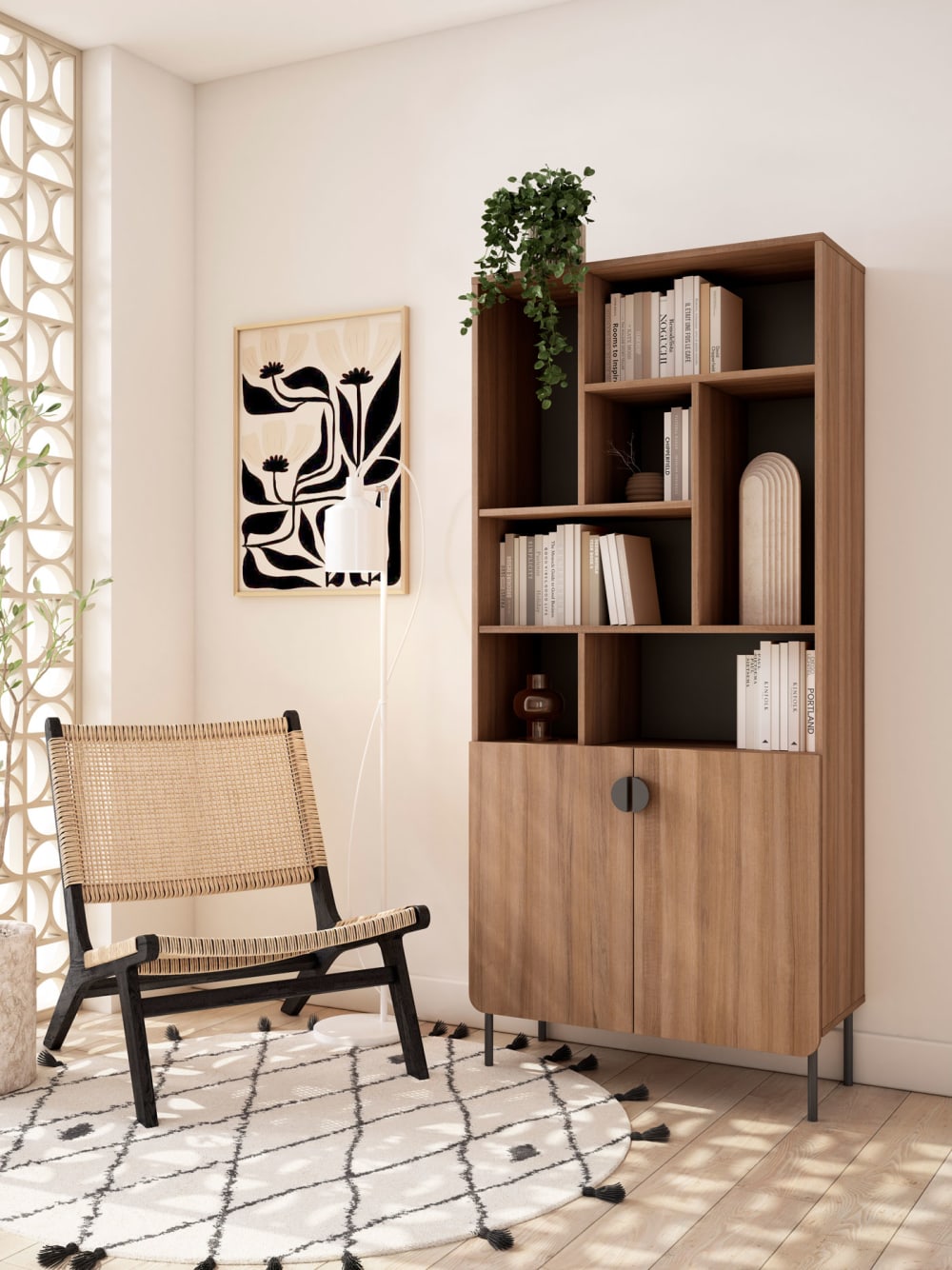 Aufbewahrungsregal aus Melamin in Nussbaum‑Graphit 180×80×32 cm -