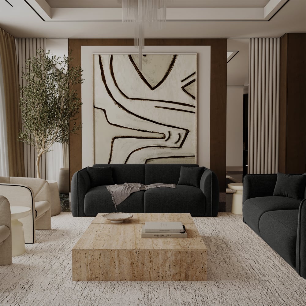 Canapé 3 places 3 places en tissu tramé toucher doux  anthracite foncé