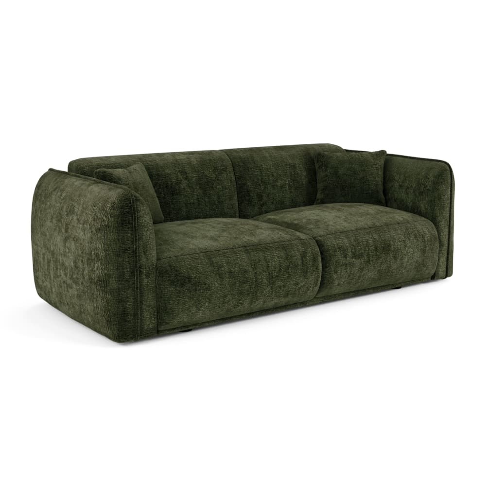 Canapé 3 places en velours à motifs vert kaki