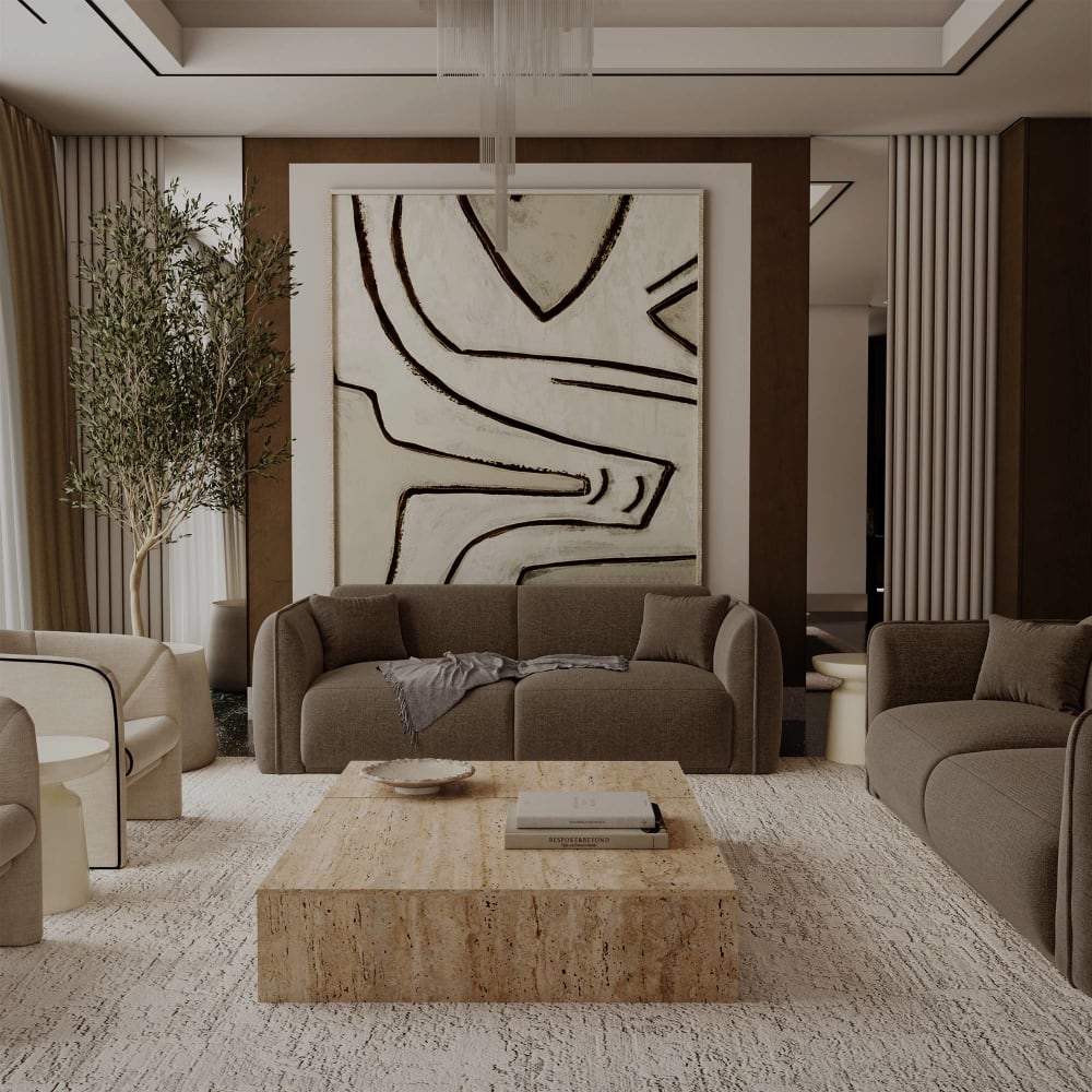 Canapé 3 places 3 places en tissu tramé toucher doux  marron glacé